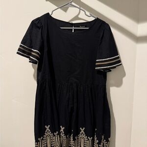 Madewell Black Midi Dress with Cream Embroidery
